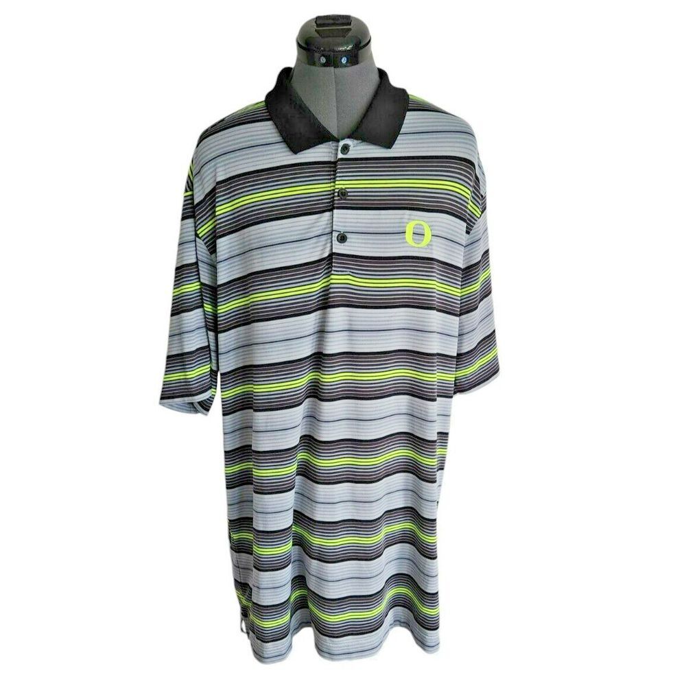 Nike Tour Performance Oregon Ducks Dri-FIT Striped Golf Polo Shirt Mens Large